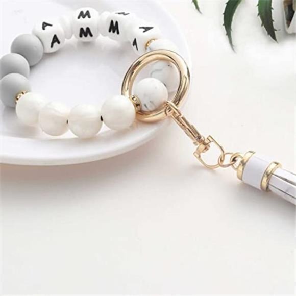 Silicone Beaded Bracelet Keychain Wristlet Key Ring Bangle Chains for Women - Picture 4 of 7